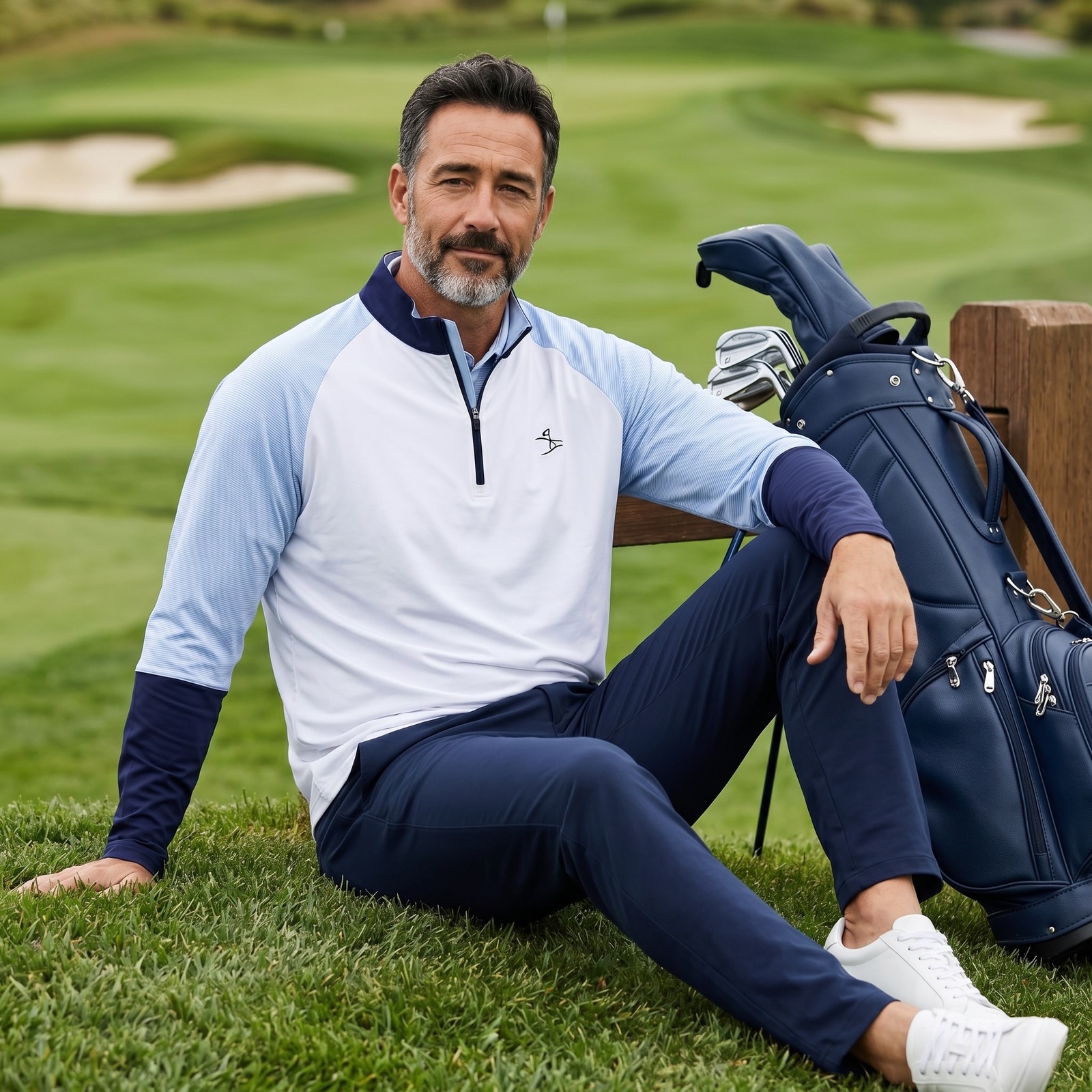 Footjoy Mens 2xl Quarter Zip Golf Pullover White Blue Colorblock Long Sleeve Fj